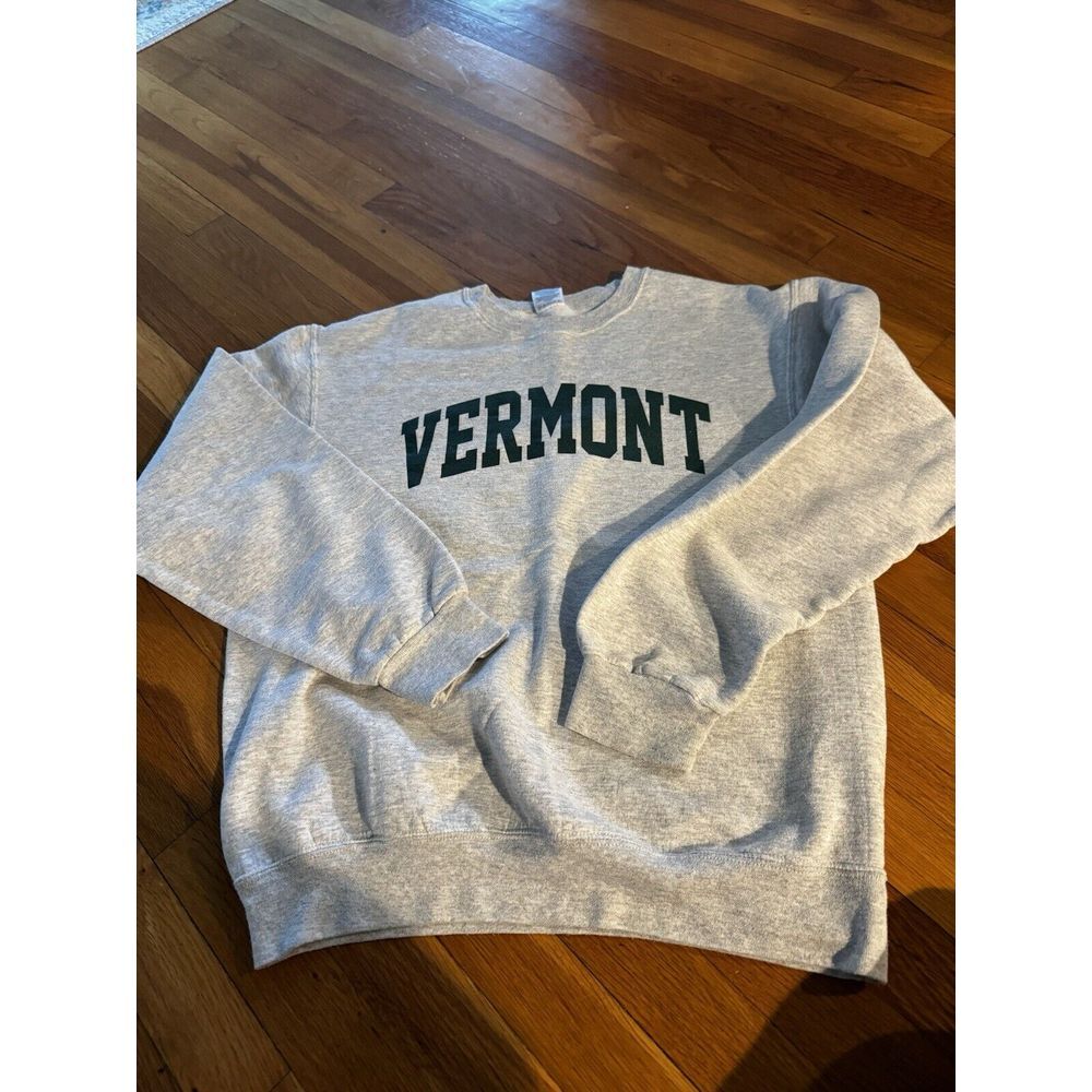 Vintage Vermont Grey Sweatshirt Pullover Crewneck Spellout‎ Sz M Women's Jerzees